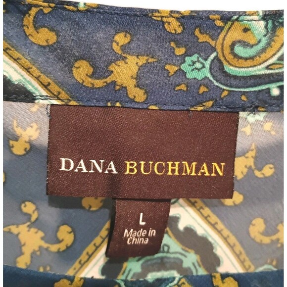 Dana Buchman Sz Large Overlay Kaftan Poncho Style Green Print - Picture 4 of 8